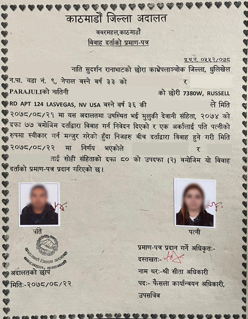 NRN Marriage Certificate Nepal